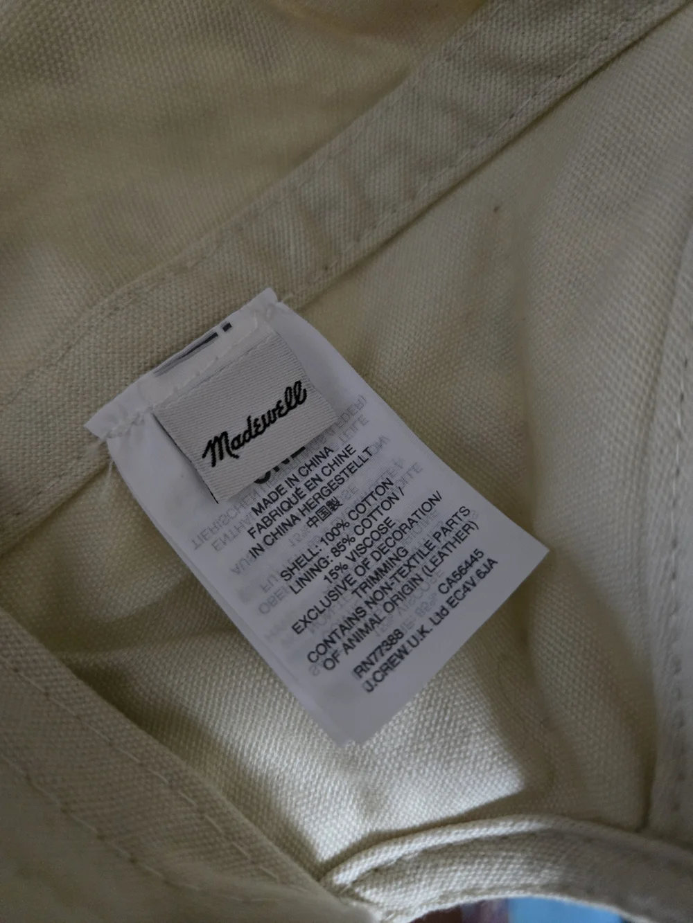 Madewell Cream Canvas Hat That Says 